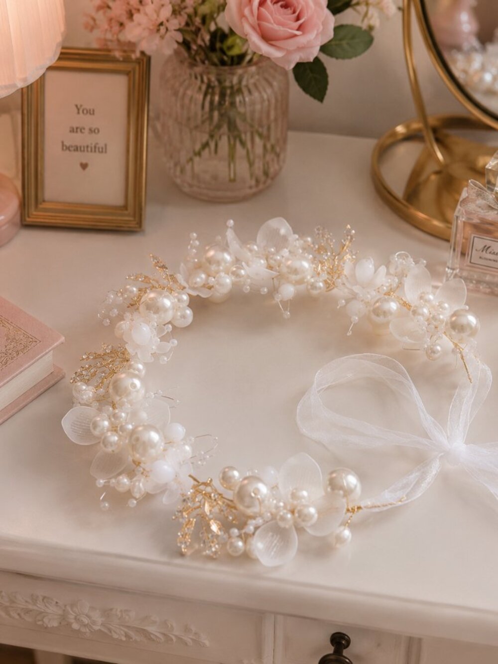 White Floral Pearl Hair Vine